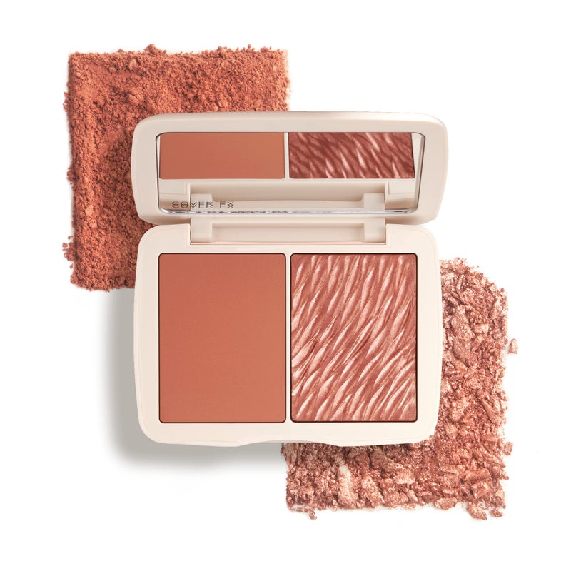 COVER FX Monochromatic Powder Blush Duo - Warm Honey: Bronzed Rose - Matte + Shimmer Finish - Create Custom, High Impact Color - Image 1